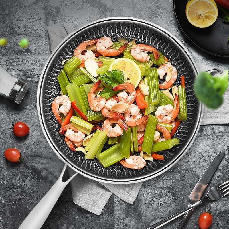 Stainless Steel Frying Pan Household Uncoated Induction Cooker Applicable To Gas Stove