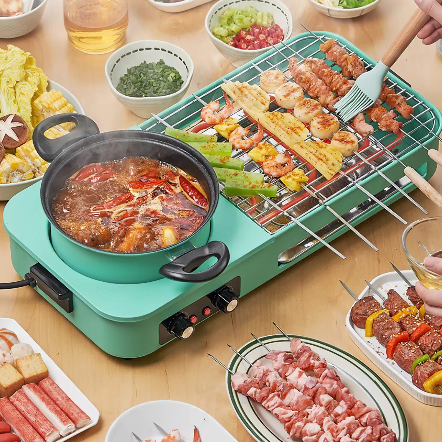 Electric Hot Pot with Grill,1600W 3-in-1 Smokeless Raclette Table Grill for Kitchen…