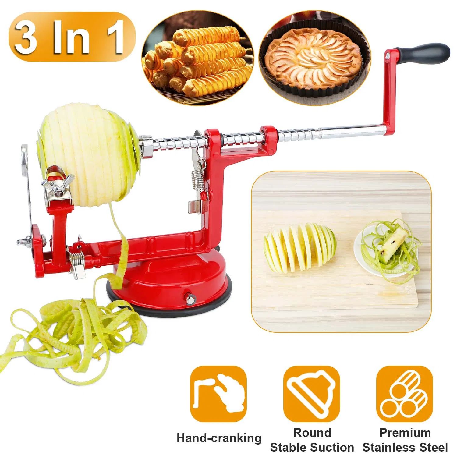 3-in-1 Apple Peeler Manual Rotation Potato Fruit Core Slicer Kitchen Hand Cracking Corer