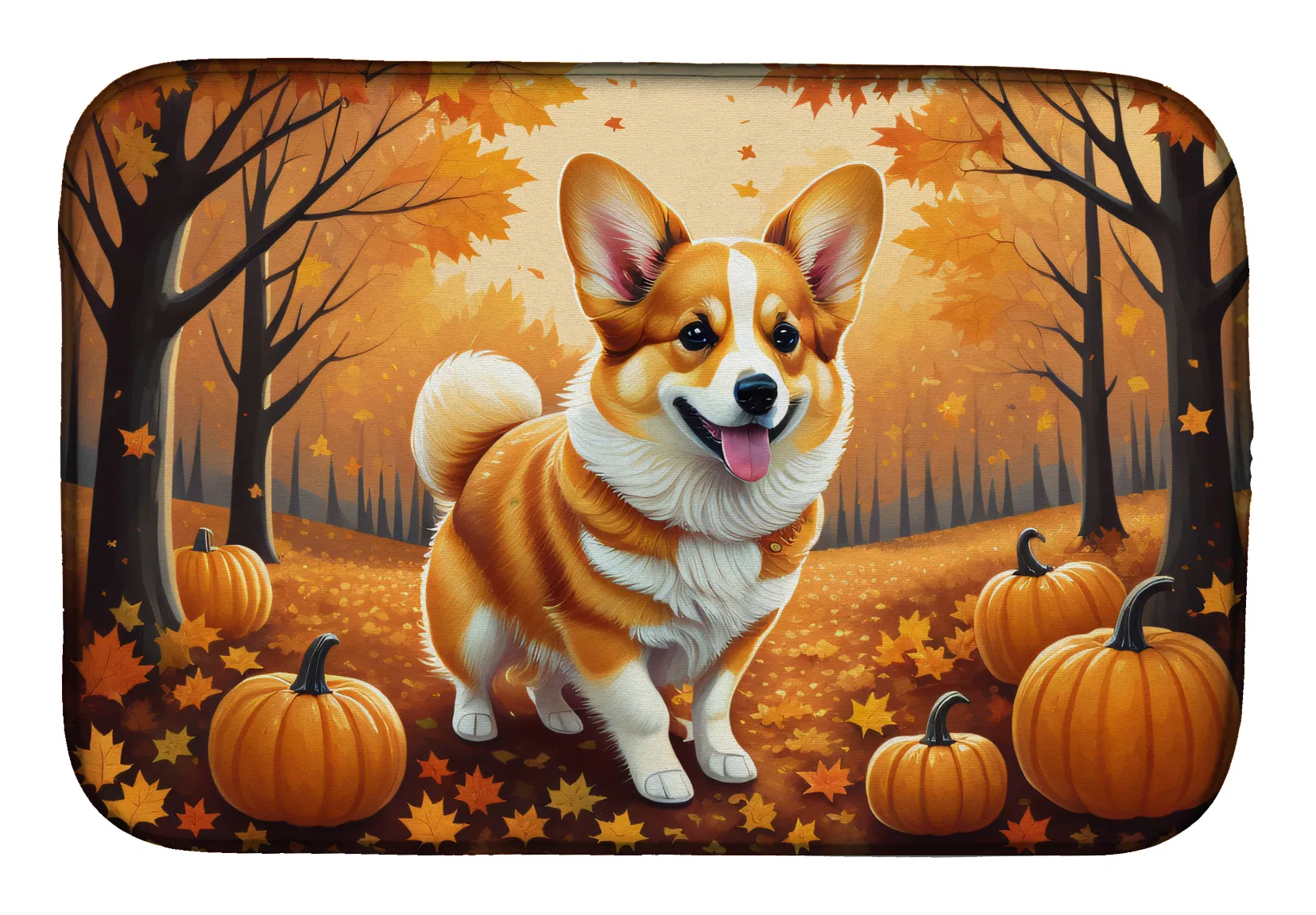 Corgi Fall Dish Drying Mat Absorbent Dish Drying Mat Pad for Kitchen Counter Dish Drainer…