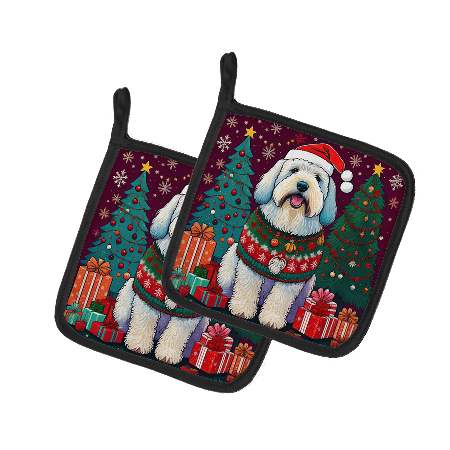 Old English Sheepdog Christmas Pair of Pot Holders Kitchen Heat Resistant Pot Holders…