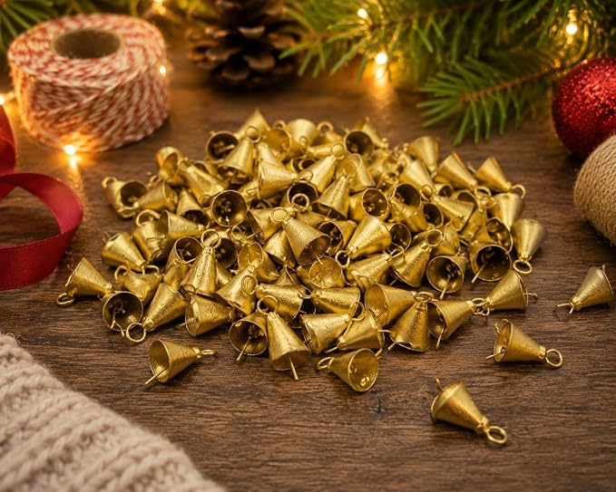 50-Piece Mini 2.5cm Vintage Jingle Bells Rustic Tin Bells For Christmas Tree Crafts And…