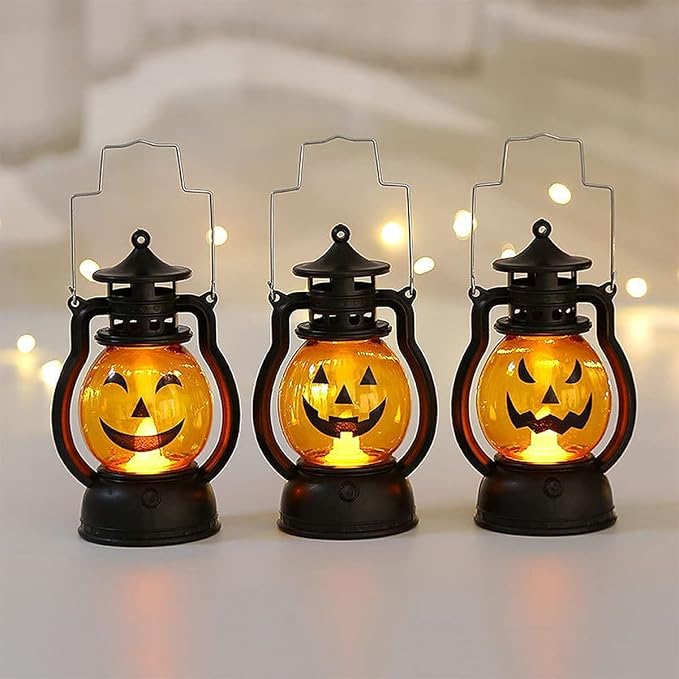 3-Pack Kids Pumpkin Light-Up Lanterns Battery Operated LED Halloween Indoor Outdoor…