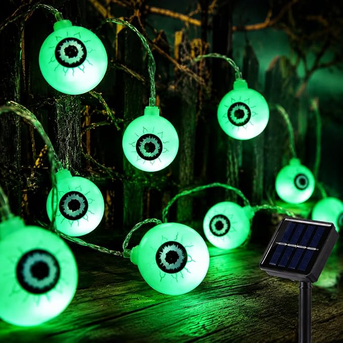 5M Solar Halloween Eyeball String Lights 20 LED Green Waterproof Outdoor Yard Garden…