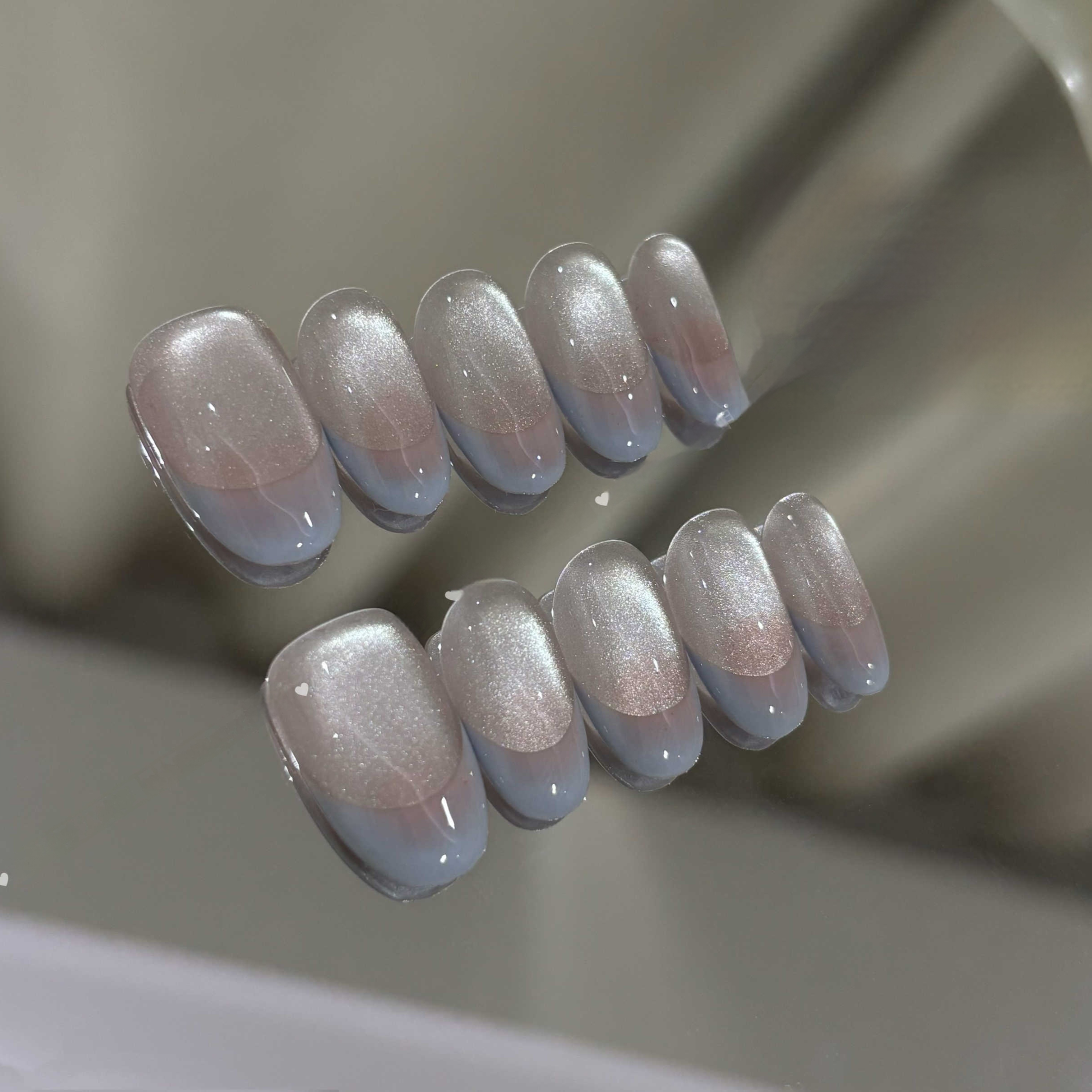 Milk-Blue French-Chic Handmade Nail Caps