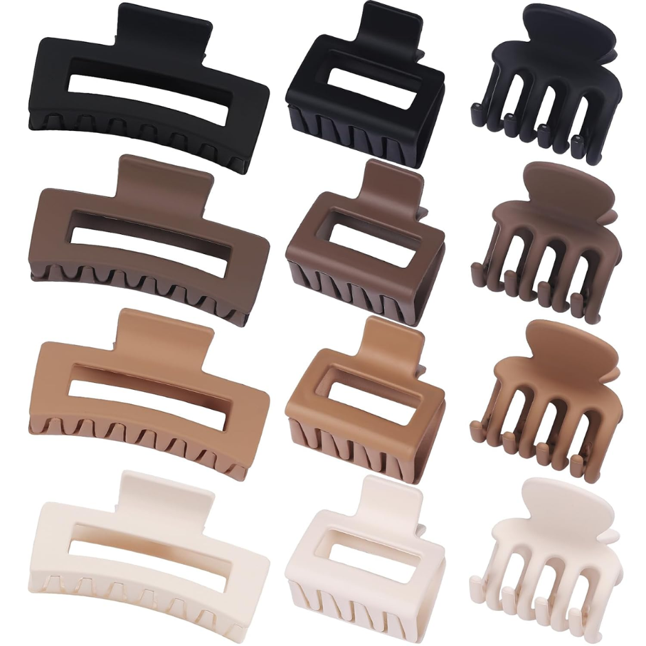 12-Pack Hair Claw Clips For Women & Girls, 3 Styles Decorative Hair Clips, Strong Grip…