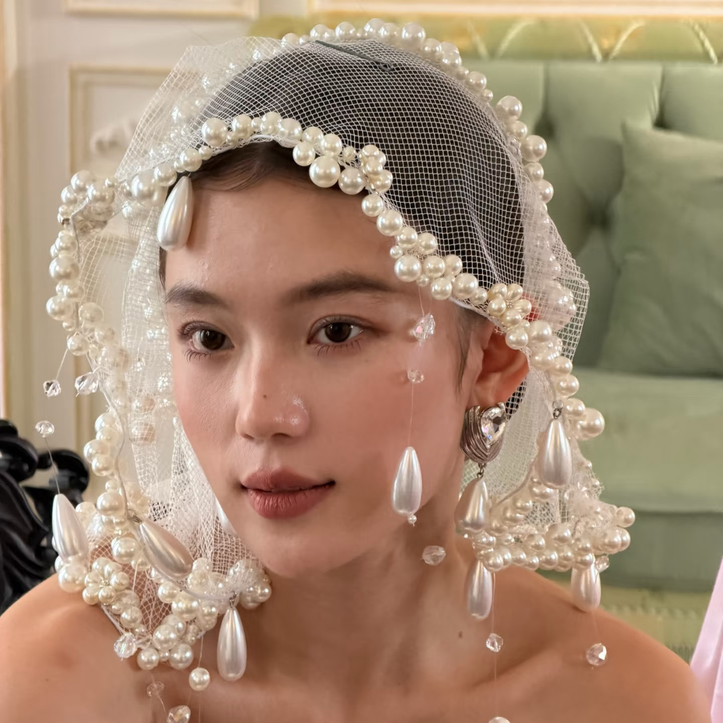 Pearl Tassel Veil Wedding Accessory Short Bridal Veil For Women