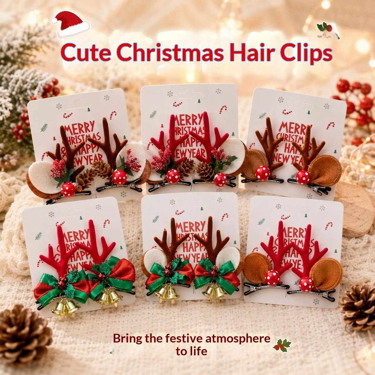 Unisex Christmas Reindeer Hair Clips For Festive Holiday Styling