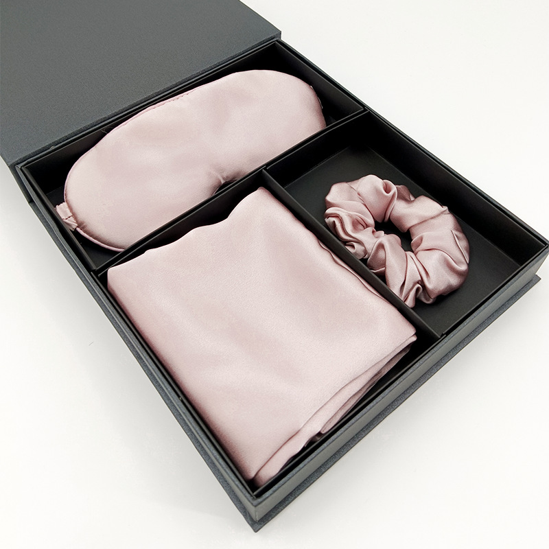 Gift Zippered Pillowcase Eye Mask And Silk Hair Tie Set