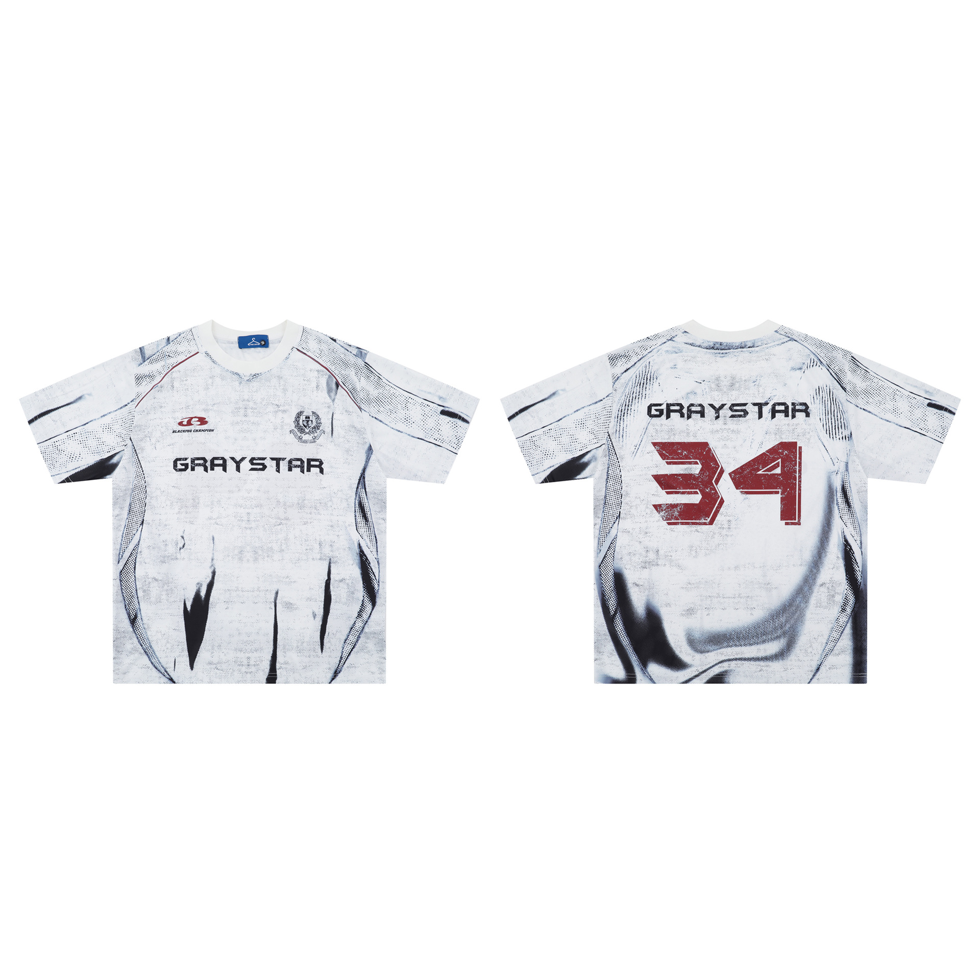 Short Sleeve Round Neck Black And White Printed T-shirt