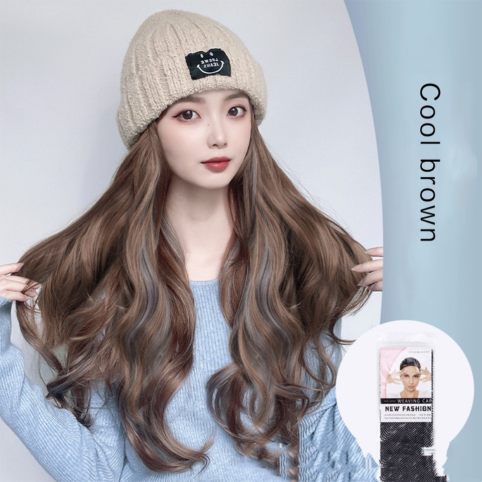 Autumn And Winter Fashion Beige Knit Pick Dye Gradient Long Curly Hair Hundred Take Wig…