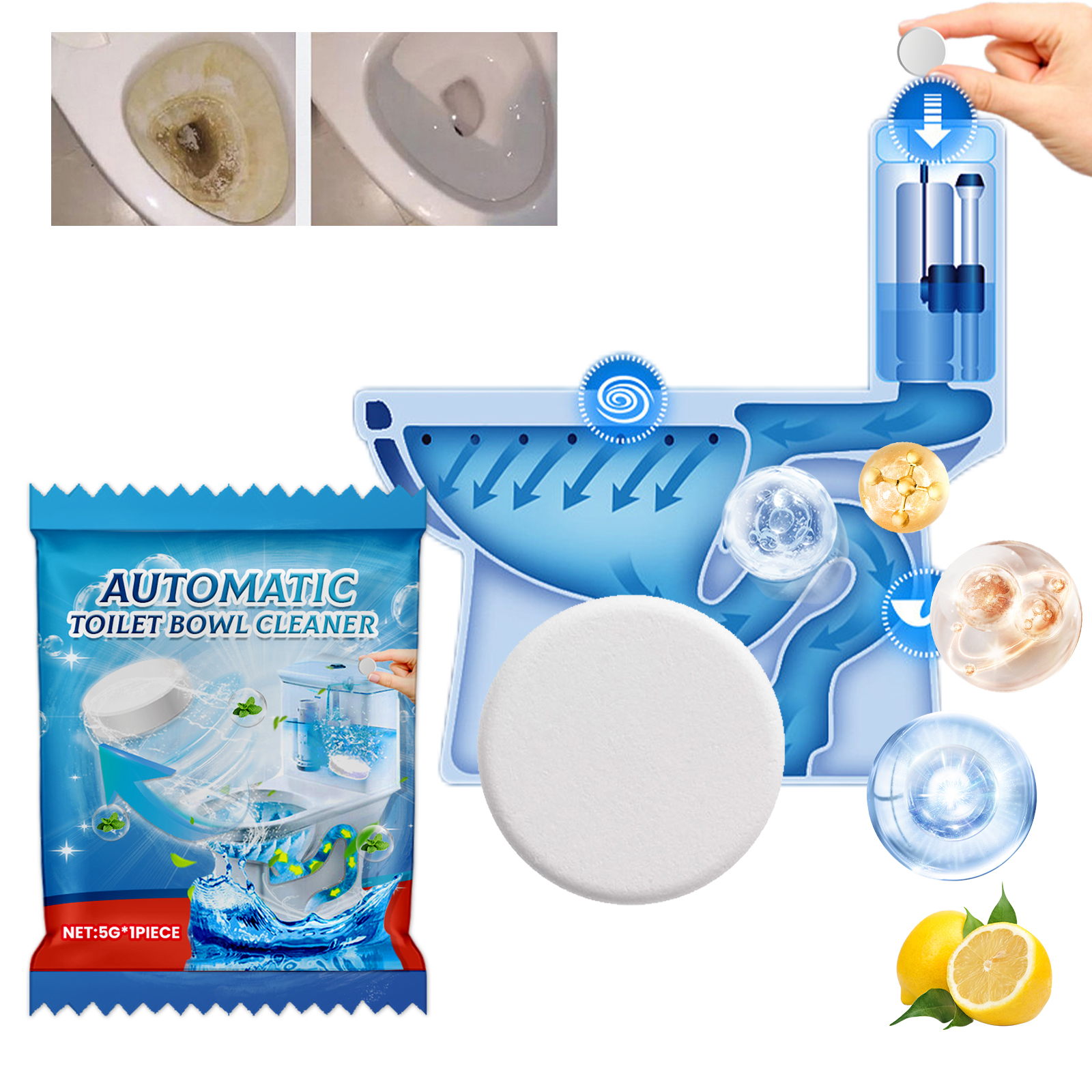 Toilet Cleaning Foaming Tablet Single 5gx1pc-bag, Toilet Cleaning Foaming Tablet Effect…