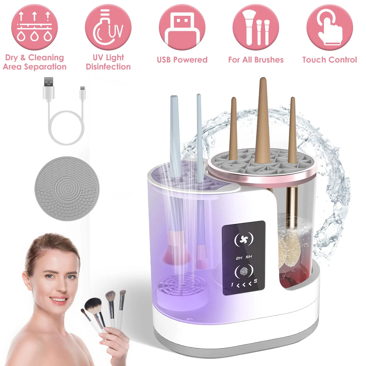 4-in-1 Electric Makeup Brush Cleaner USB Powered Automatic Brush Blender Machine with…