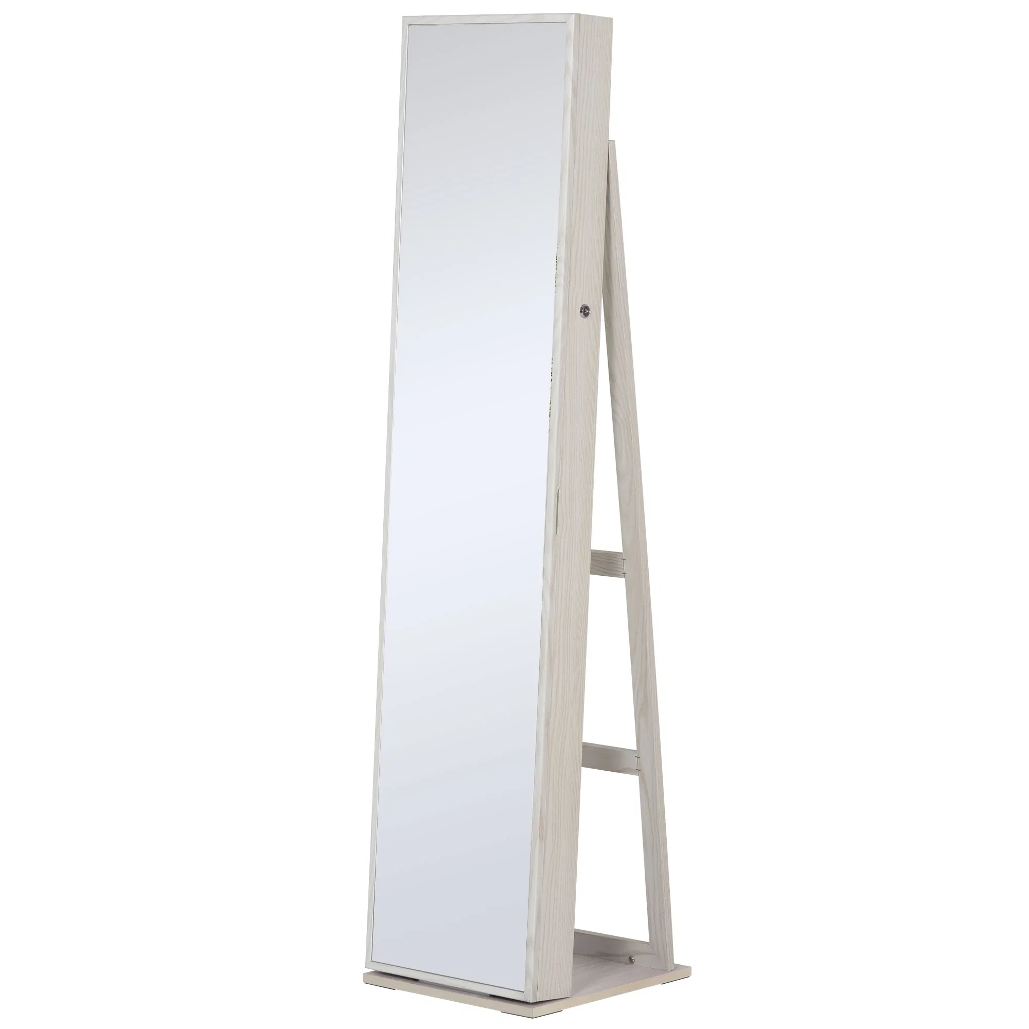 Lockable Jewelry Cabinet Standing Armoire Full Length Mirror LED Lights White Jewelry…