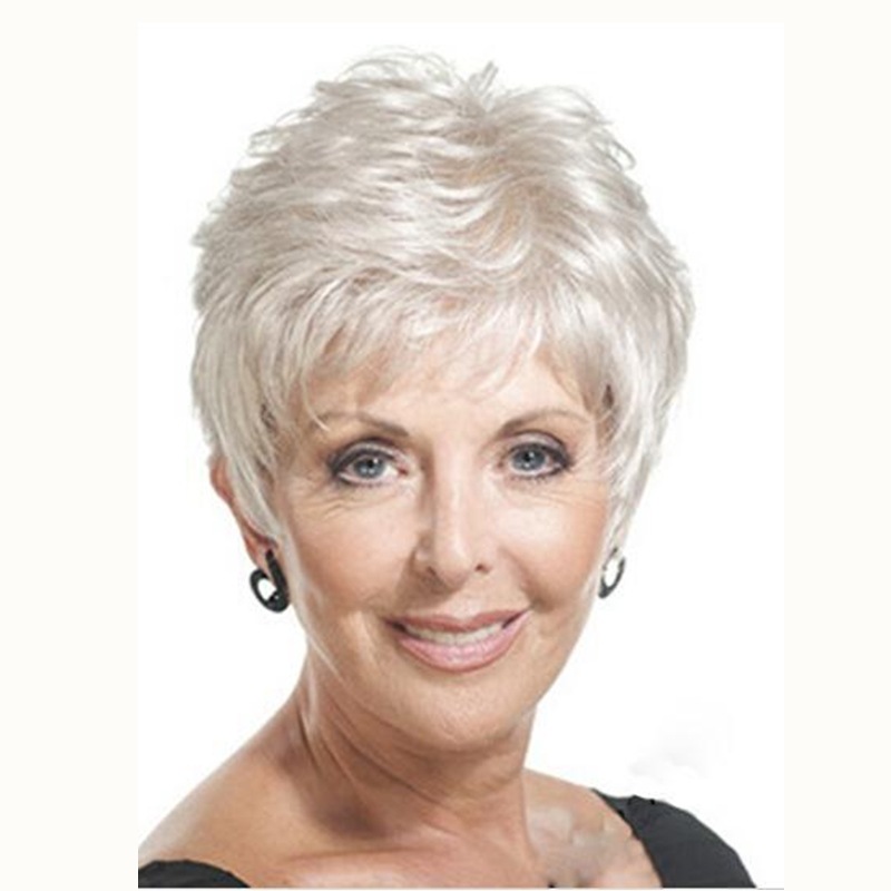 Stylish And Elegant White Short Straight Wig Moms Wig