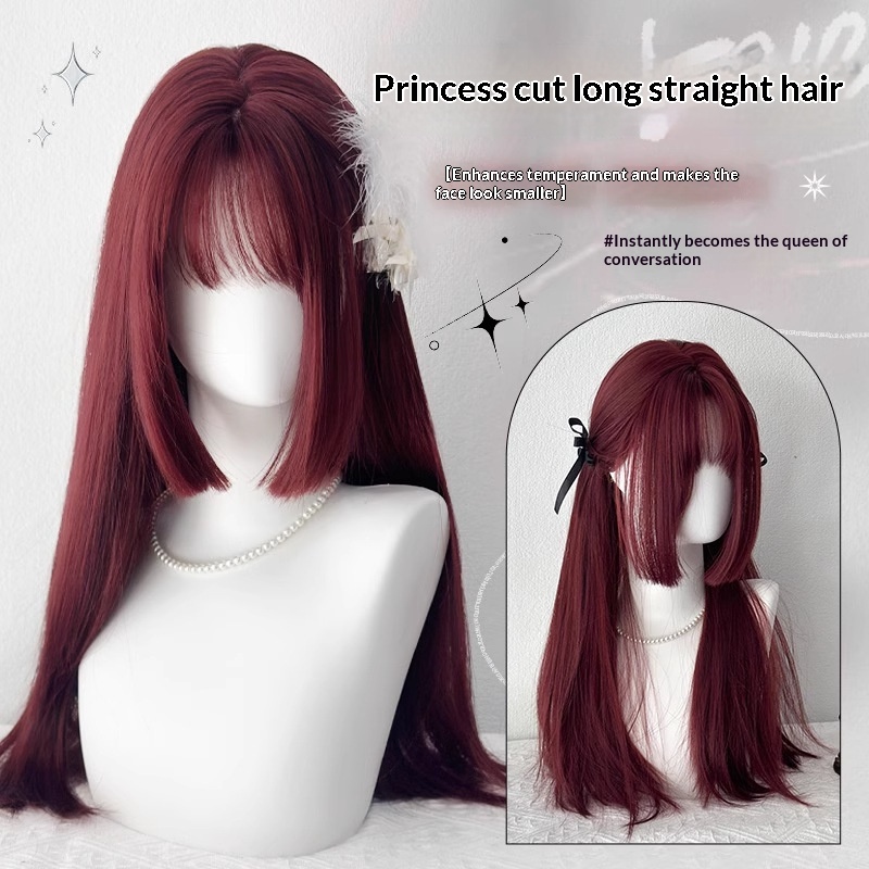 Red Wig Womens Long Hair Natural Full head Cap Style Japanese style