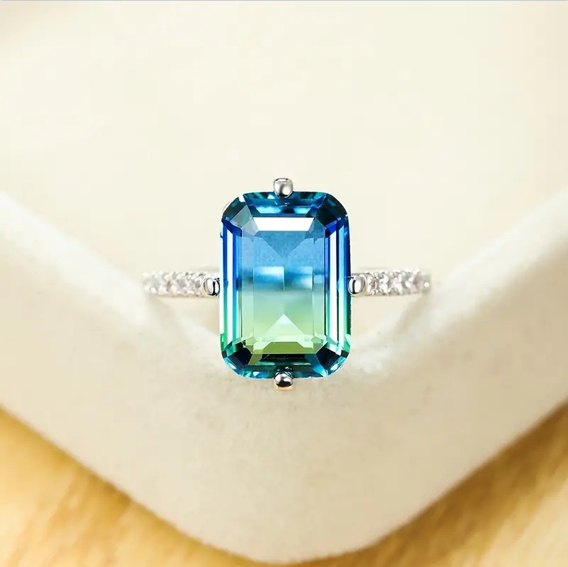 Womens Luxurious Blue Rectangular Ring