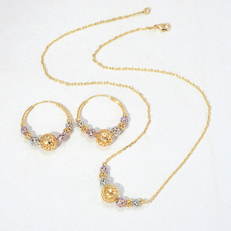 Multicolor Cutout Round Beads Necklace And Earrings Suite Necklace Jewelry
