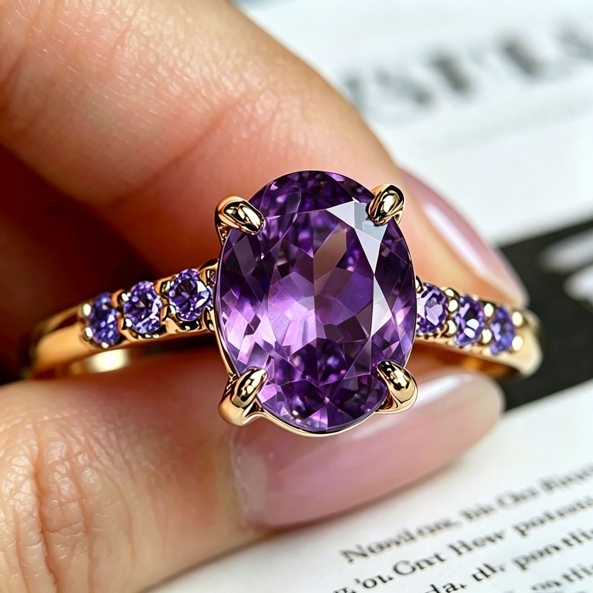 Yanbai's Light Luxury Elegant Gold Ring For Women, Exquisite Oval Purple-shaped New Ring…