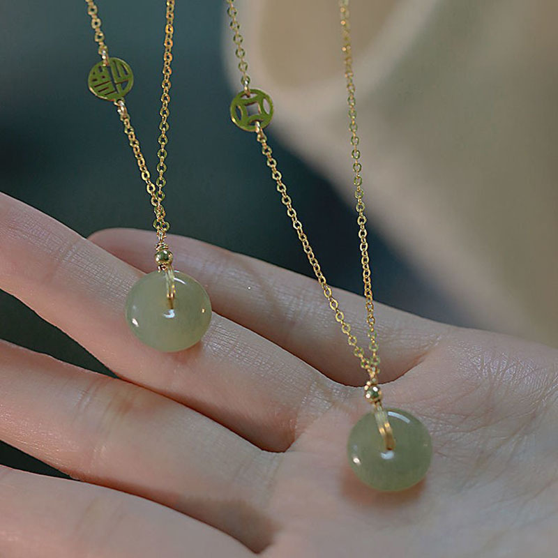 Ping An Joy Fu Brand Hetian Jade Necklace Women's Collarbone Chain Ins Summer All-match…
