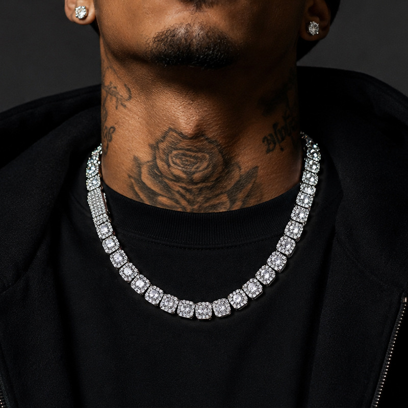 Square-cut Diamond Hip-hop Cuban Chain Necklace