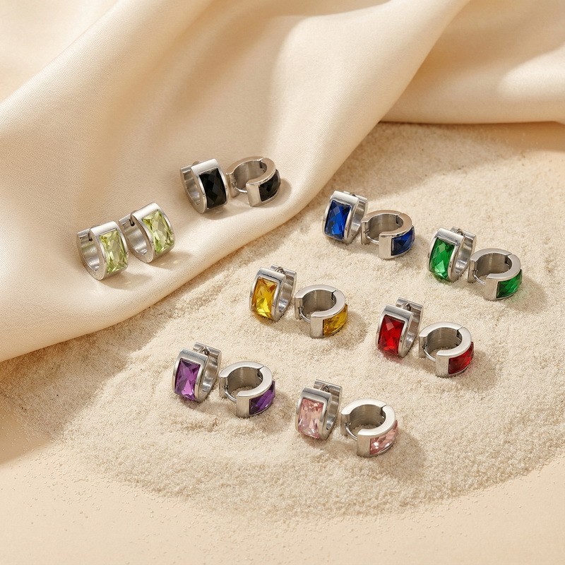 European And American-style Personalized Earrings Titanium Steel Round Glass Ear Clips