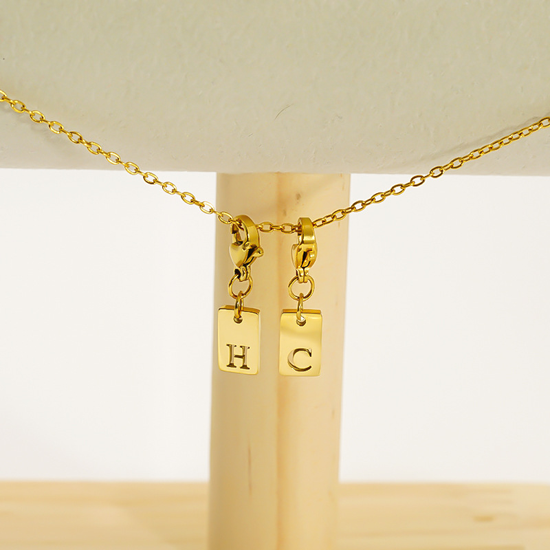 Titanium Steel Bracelet Necklace Square-Shape Accessories With 26 Letters Jewelry