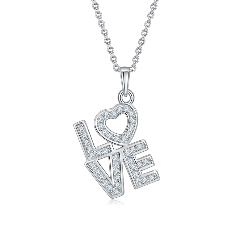 S925 Silver 1.7g Moissanite LOVE Necklace, Pave Heart Pendant, D VVS1, GRA Certified…