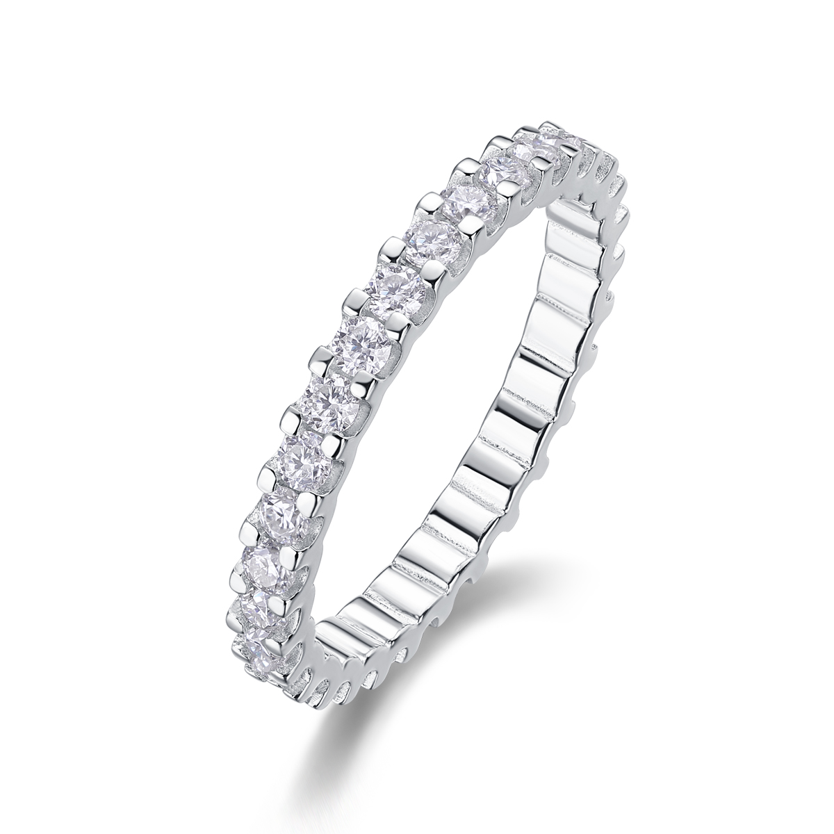 S925 Silver 1.7g Platinum Plated Moissanite Eternity Ring, 2.0mm 30pcs D VVS1 Pave Band…