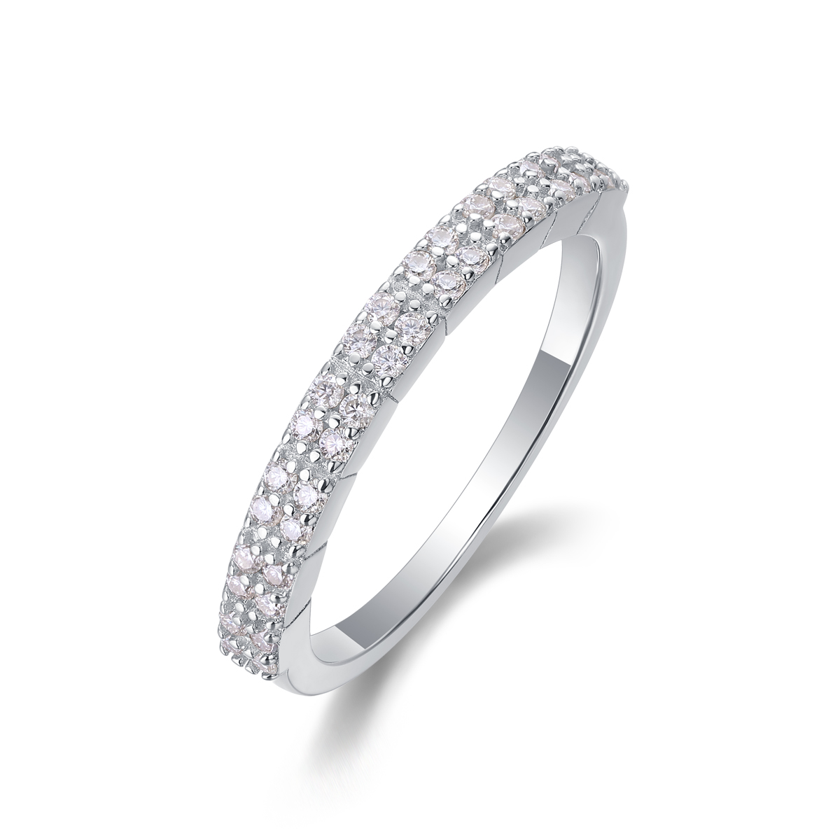 S925 Silver 2.1g Platinum Plated Moissanite Ring, 2.6mm 36pcs D VVS1 Half Eternity Band…
