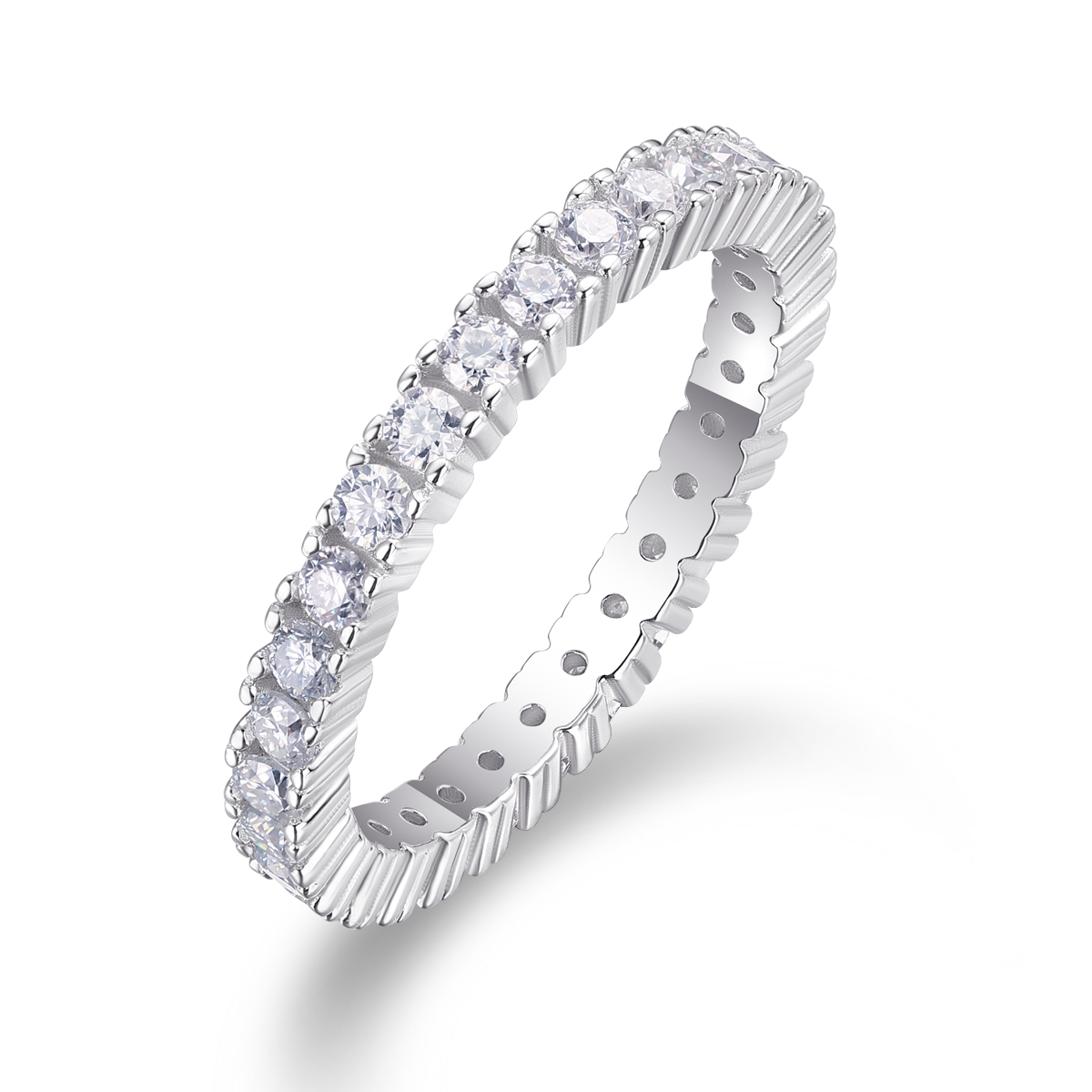 S925 Silver 2.2g Platinum Plated Moissanite Eternity Ring, 2.5mm 30pcs D VVS1 Pave Band…