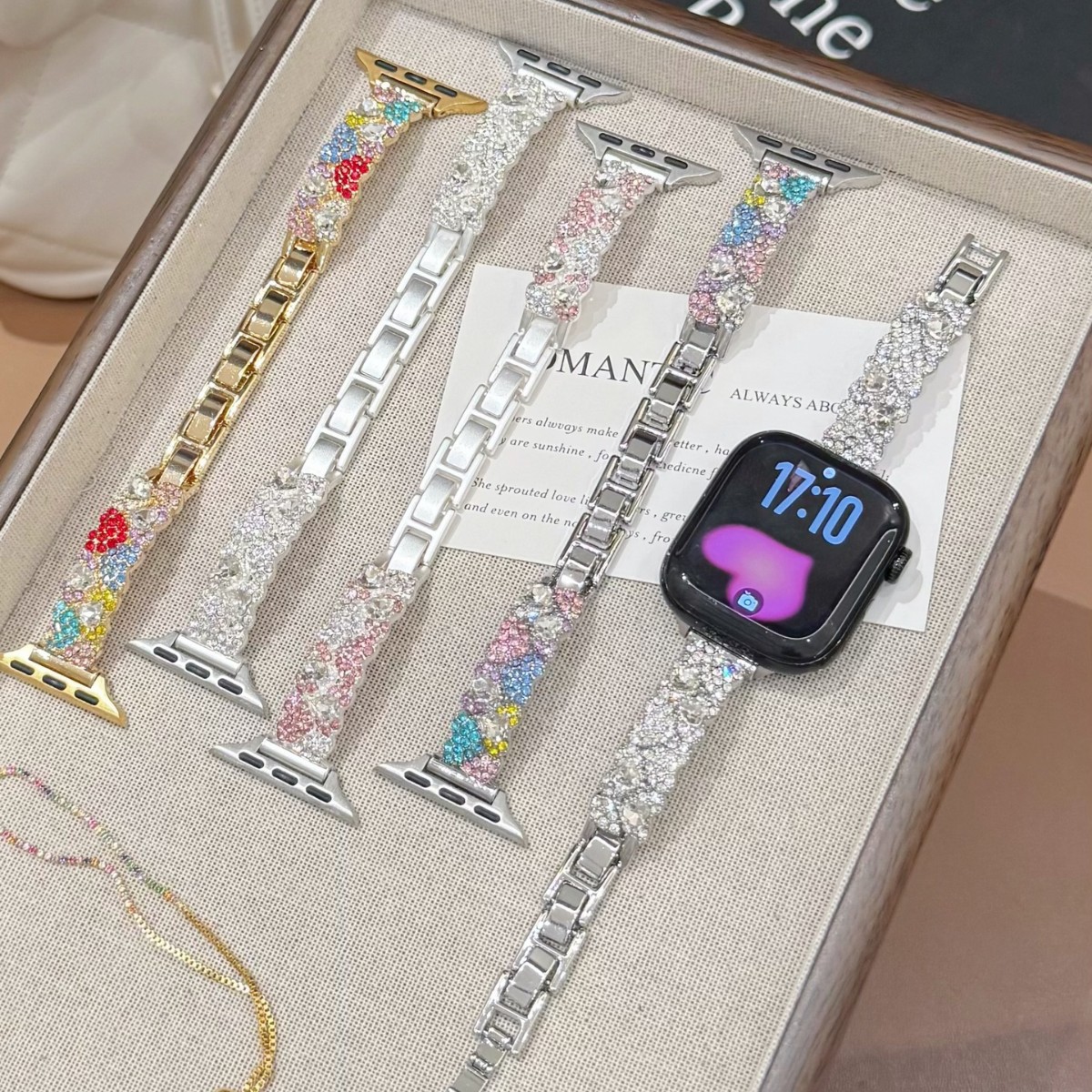 Diamond-Encrusted Bracelet Watch Strap With Heart Motif
