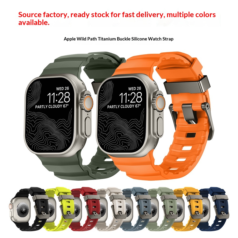Silicone Strap With Titanium-colored And Black Buckles