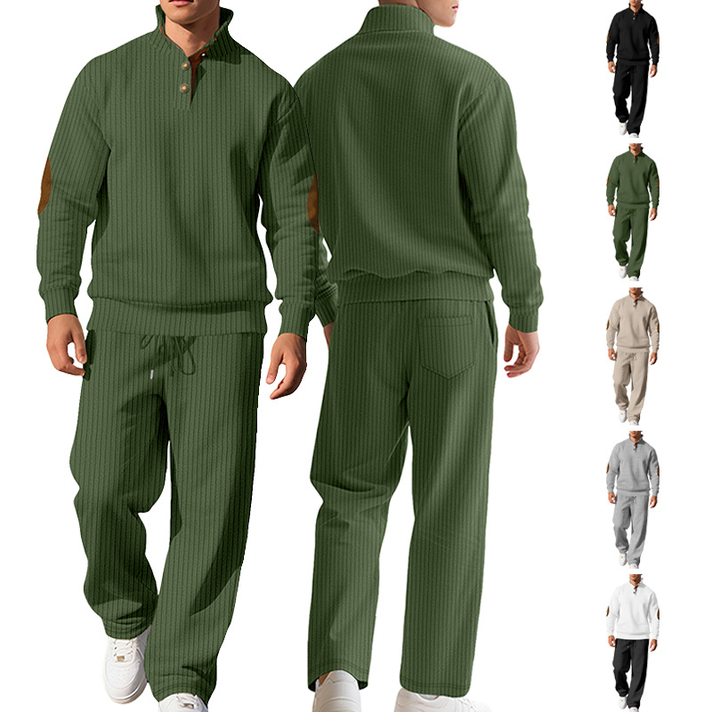 European And American Men's Casual Trousers With Stand Collar, Versatile Jacquard Ribbed…