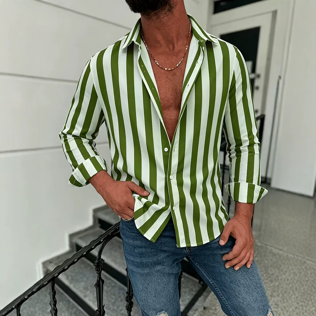 American-style Casual Men's Striped Long-sleeve Shirt