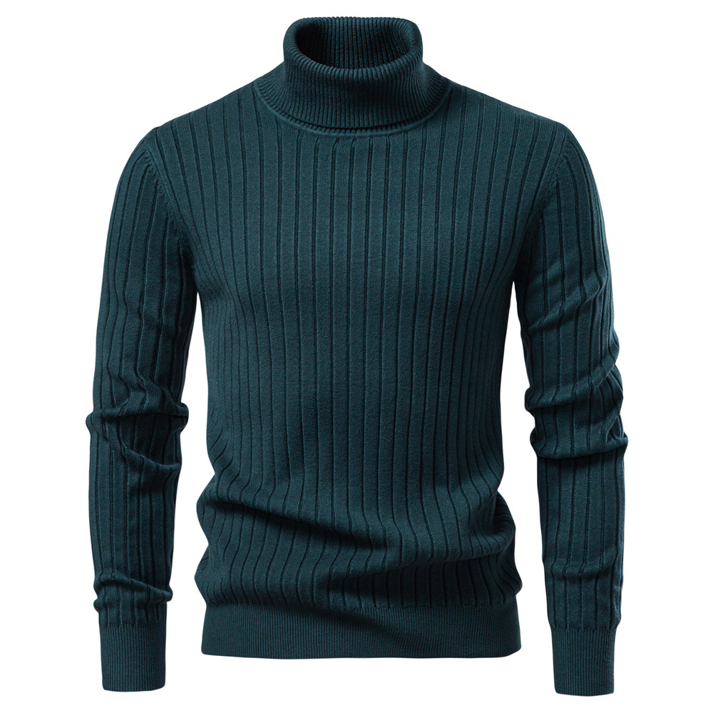Autumn And Winter Men's Pure Color Knitwear High Collar Pullover Casual Knitwear European…