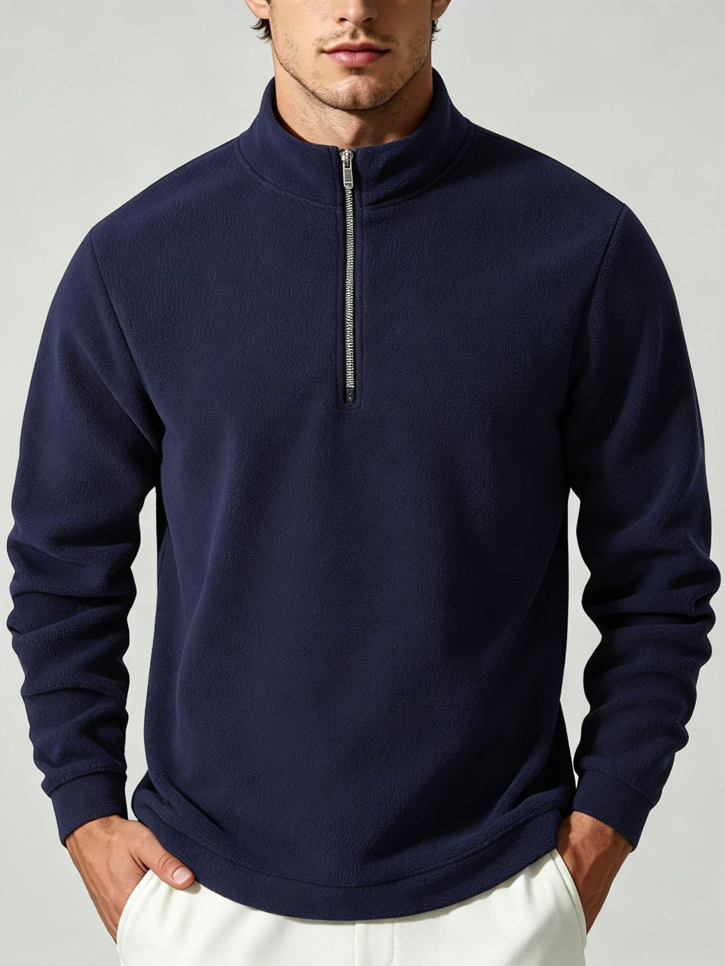 European Size Men's Winter Fleece Half-Zip Sweatshirt, Stand Collar Two-way Wear Loose…