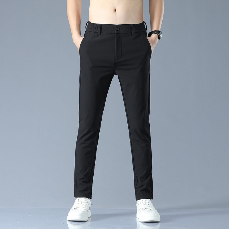 Spring And Summer Thin Silky Elastic Waist Western Trousers Men's Casual Trousers Slim…