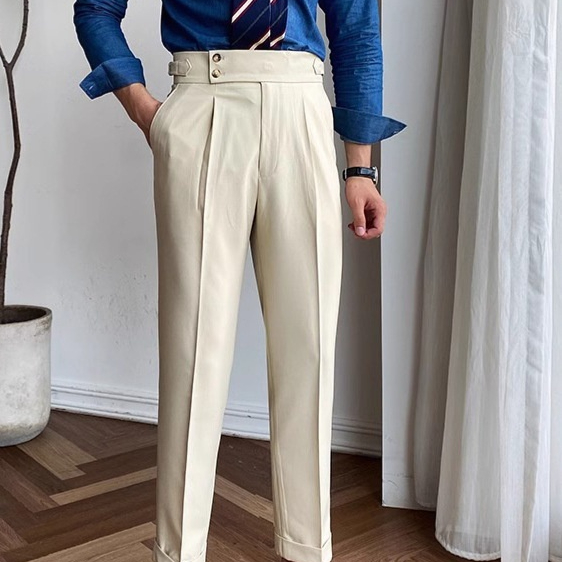 Italian-style Paris-button High-waisted Straight-leg Trousers