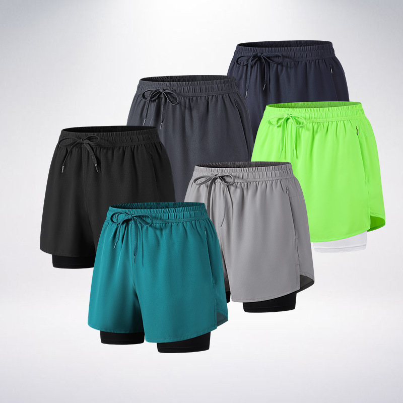 Ice Silk Sports Shorts For Men, American Style, Knee-Length, Double-Layered, Faux…