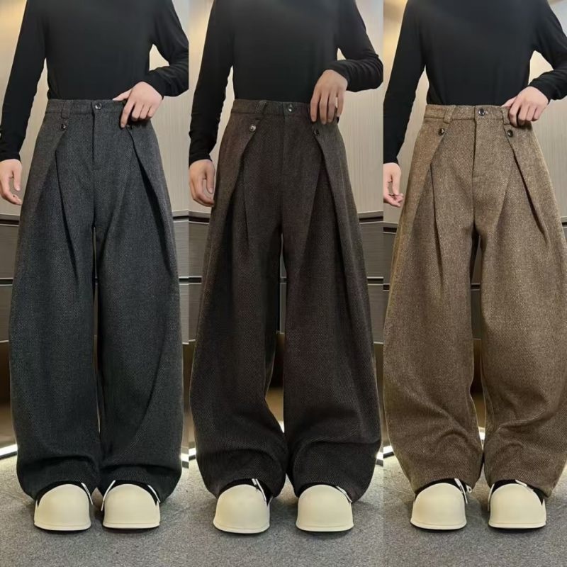 Retro Vintage-style Minimalist A-line Pleated Wool Suit Pants