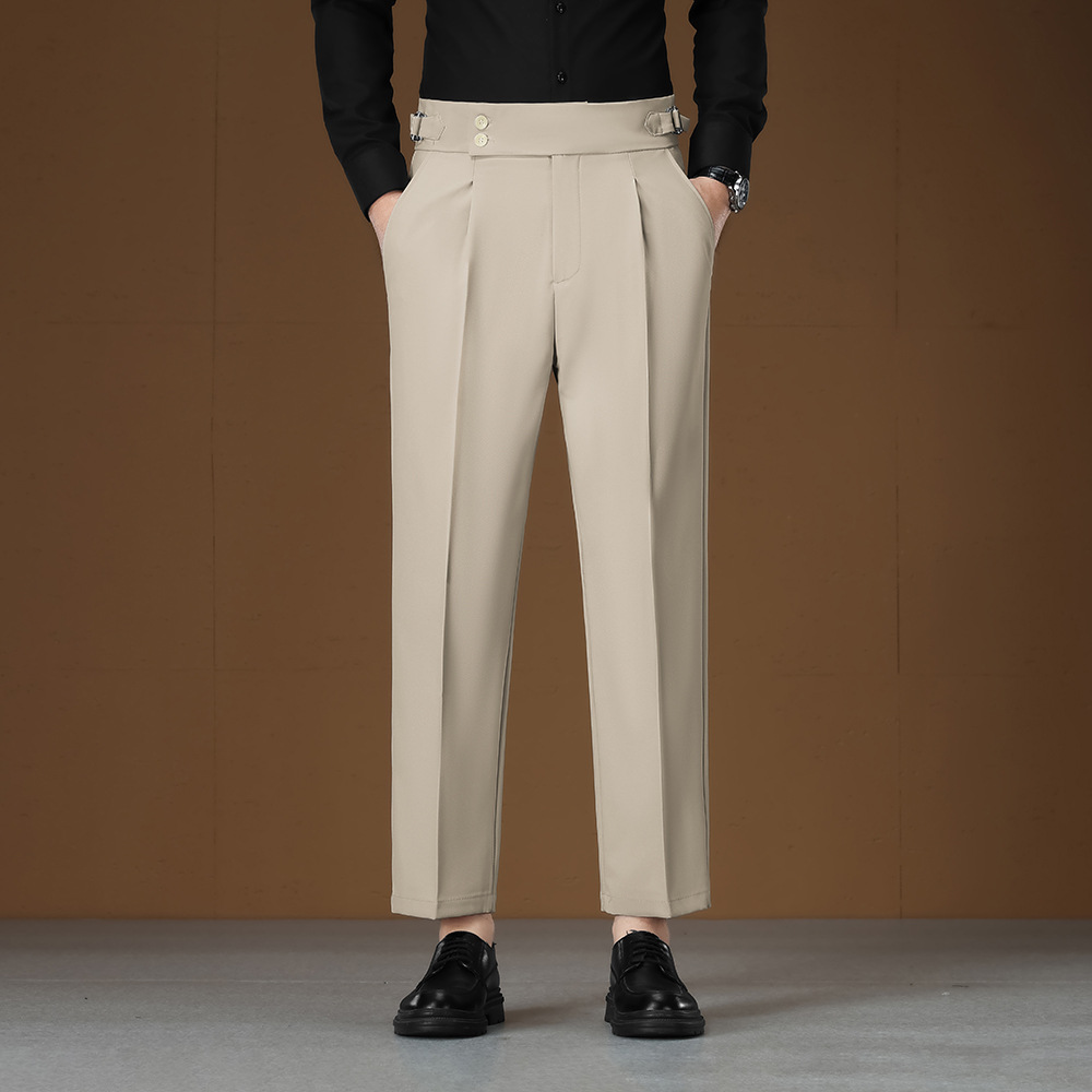 Adjustable Waist Non-Iron Men's Pants Lightweight Business Gentleman Straight-Leg Trousers
