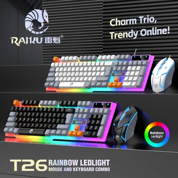 Single Keyboard and Keyboard Mouse RAIKU T26 Three Tone Luminous Keyboard Mouse Wired…