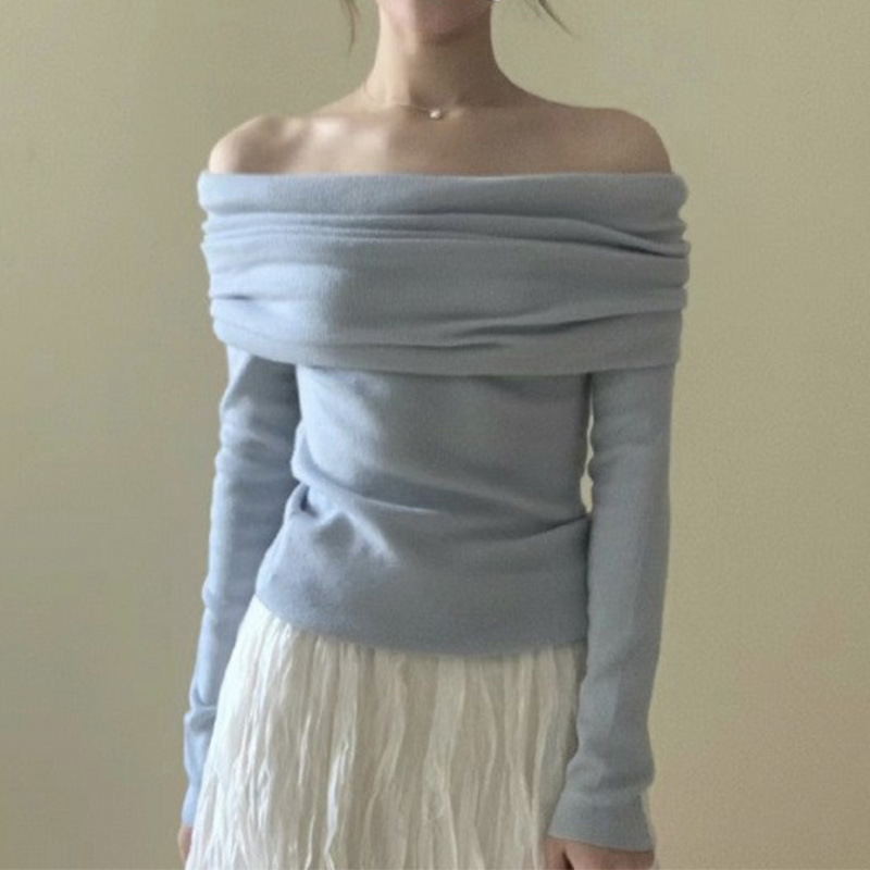 Off-the-shoulder Womens Knitted Bottoming Sweater