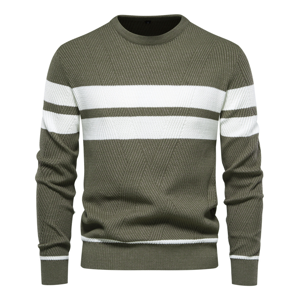 In Stock Autumn And Winter Men's Casual Striped Men's Sweater Pullover Color Matching…