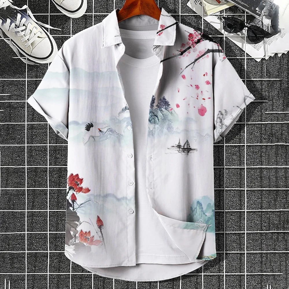 Mens Short-Sleeved Shirt With Geometric Print