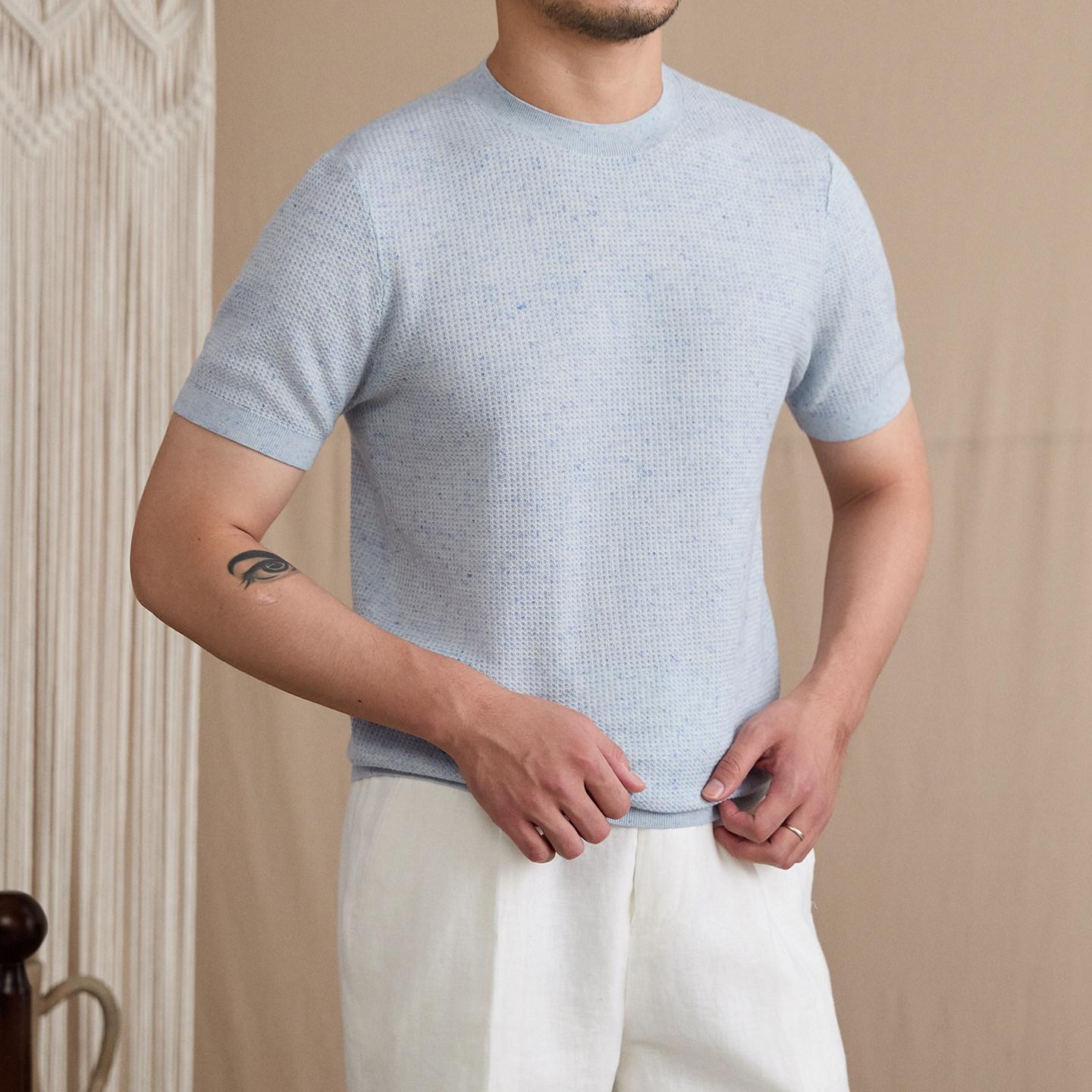 Linen-blend Pullover Crew-neck Short-sleeve T-shirt