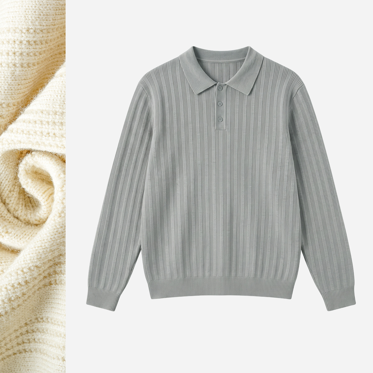Textured Mens Sweater Polo Shirt Old-money Style Relaxed Fit