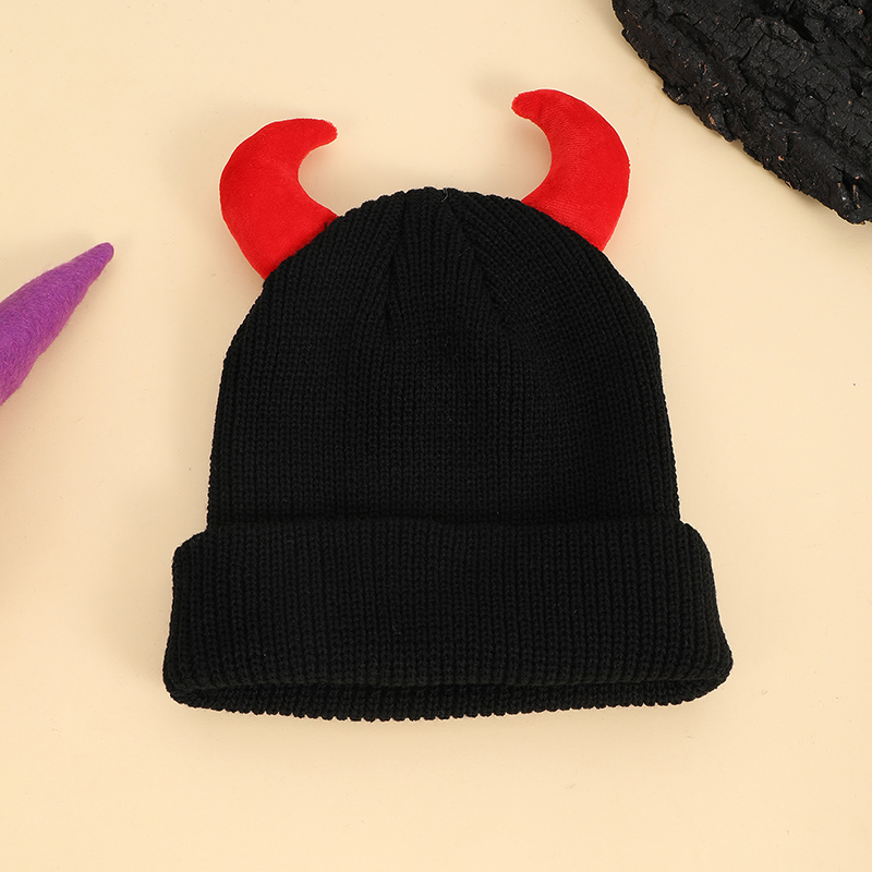 European And American Hip-hop Little Devil Beanie With Horn Shape, Knitted, Suitable For…