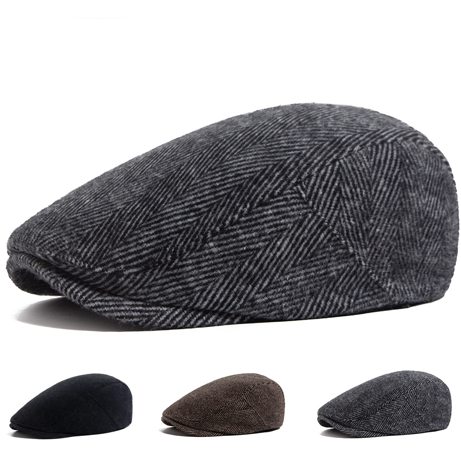 Beret Men's British Vintage Newsboy Casual Herringbone Forward Peaked Cap